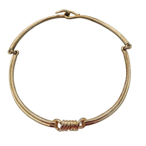Gold Tone Twisted Wire Bangle Necklace approx. 15" Hook Closure Choker - Picture 1 of 6